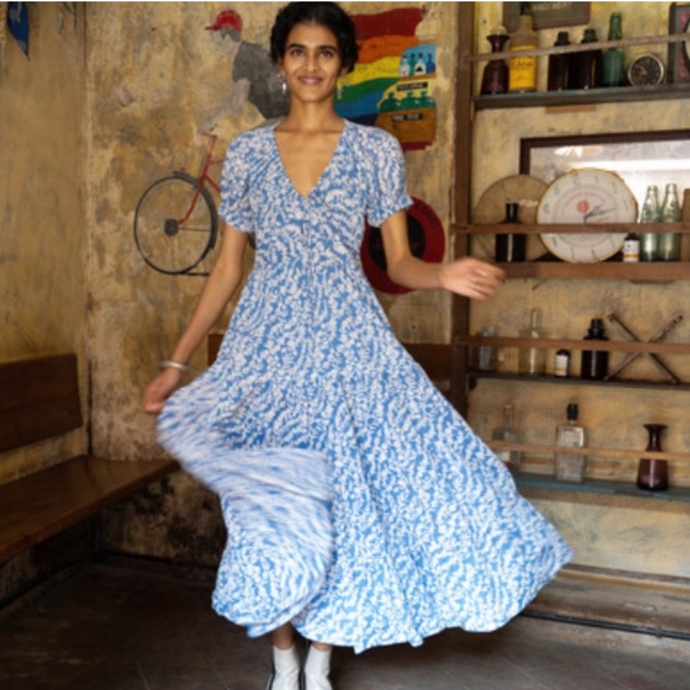 Banjanan Blue & White Floral Norma Maxi Dress, size small